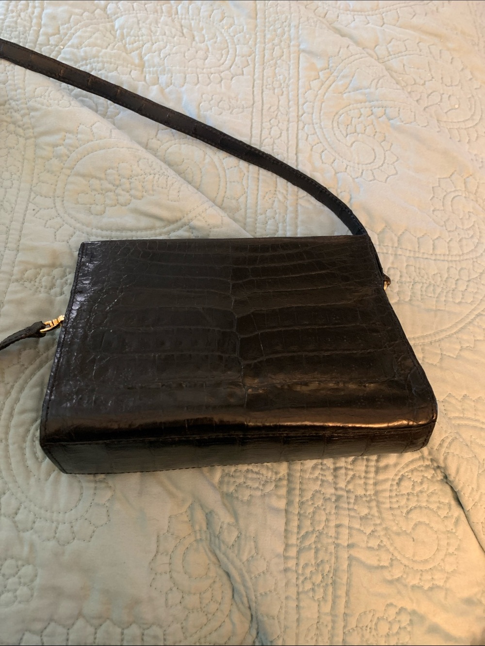 Nancy Gonzalez Black Croc-Embossed Leather Crossbody